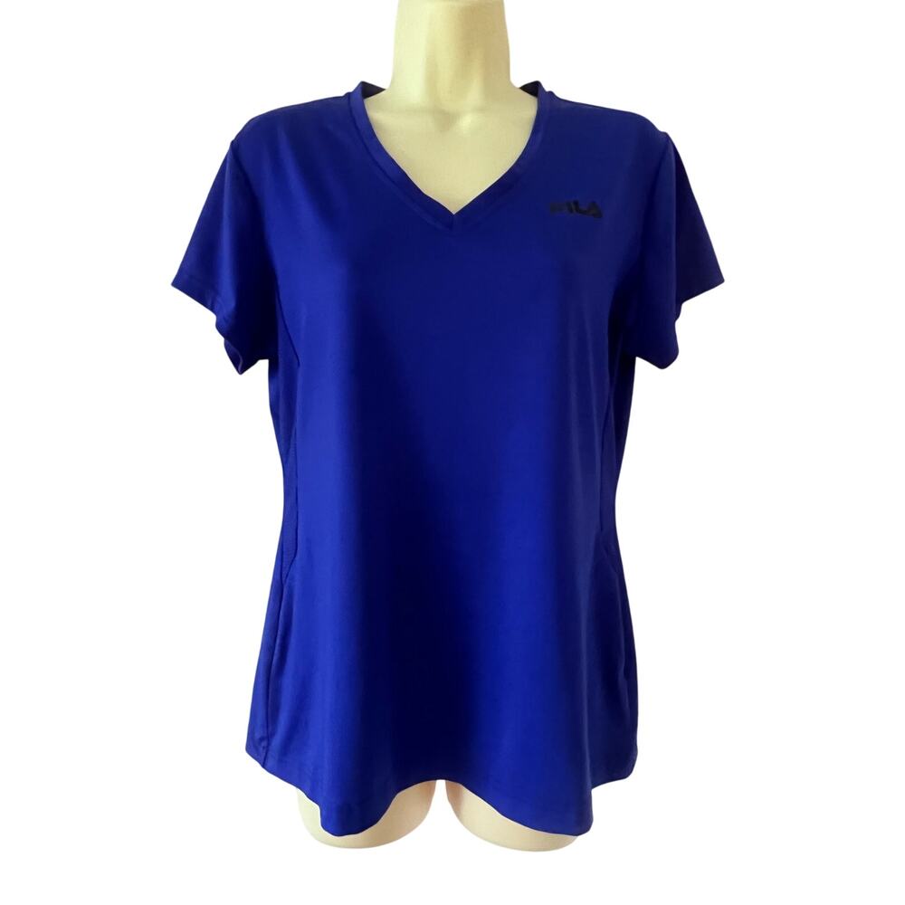 Fila Royal Purple Blue Athletic Top Woman Size  Large V-Neck Sporty
